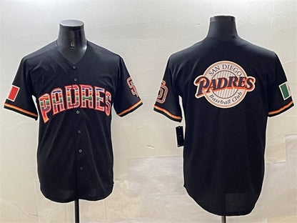 San Diego Padres Team Big Logo Black Mexico Cool Base Stitched Baseball Jersey - Main View