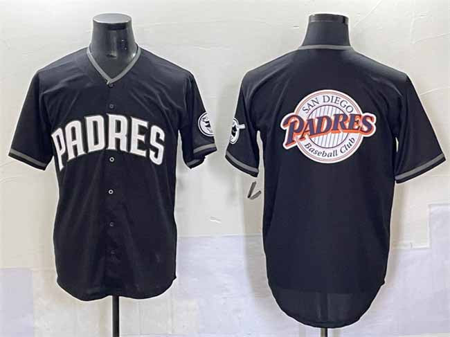 San Diego Padres Team Big Logo Black Stitched Baseball Jersey - Main View