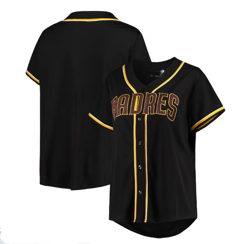 San Diego Padres Plus Size Pop Fashion Button-Up Jersey - Black Brown Baseball Jerseys - Main View