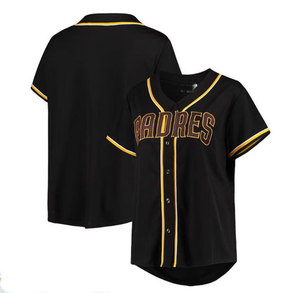 San Diego Padres Plus Size Pop Fashion Button-Up Jersey - Black Brown Baseball Jerseys - Main View
