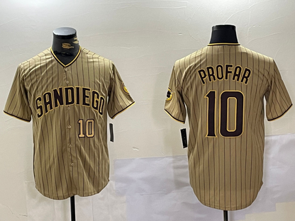 San Diego Padres #10 Jurickson Profar Khaki Team Logo Cool Base Stitched Baseball Jersey - Main View