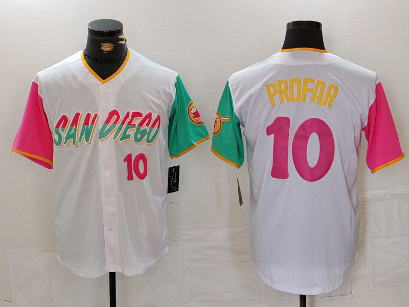 San Diego Padres #10 Jurickson Profar Number White 2023 City Connect Cool Base Stitched Baseball Jersey - Main View