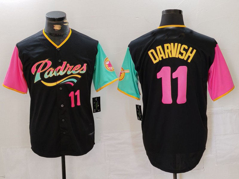 San Diego Padres #11 Yu Darvish Black Player Number Fashion Baseball Jersey - Main View