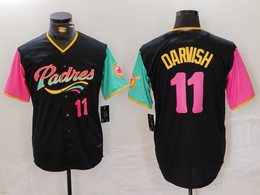 San Diego Padres #11 Yu Darvish Black Player Number Fashion Baseball Jersey - Main View