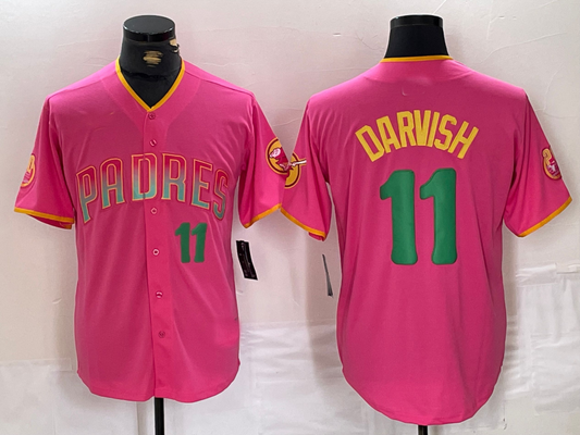 San Diego Padres #11 Yu Darvish Pink Player Number Fashion Baseball Jersey - Main View