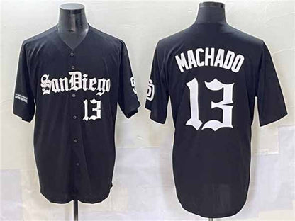 San Diego Padres #13 Manny Machado Black Gothic Edition Vapor Limited Stitched Baseball Jersey - Main View