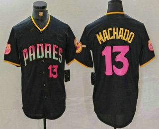 San Diego Padres #13 Manny Machado Number Black 20th Anniversary Cool Base Stitched Baseball Jersey - Main View