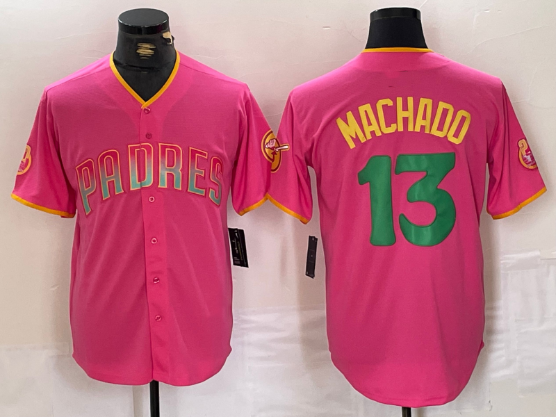 San Diego Padres #13 Manny Machado Pink Cool Base Stitched Baseball Jersey - Main View