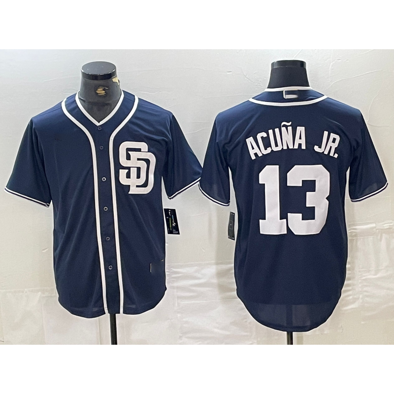 San Diego Padres #13 Ronald Acuna Jr Navy Blue Cool Base Stitched Baseball Jersey - Main View