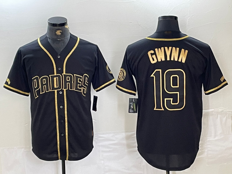 San Diego Padres #19 Tony Gwynn Black Gold Cool Base Baseball Jerseys - Main View