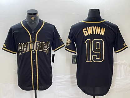 San Diego Padres #19 Tony Gwynn Black Gold Cool Base Baseball Jerseys - Main View