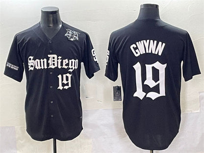 San Diego Padres #19 Tony Gwynn Black Gothic Edition Vapor Limited Stitched Baseball Jersey - Main View