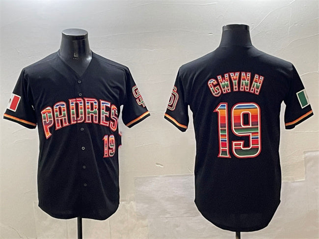 San Diego Padres #19 Tony Gwynn Black Mexico Cool Base Stitched Baseball Jersey - Main View