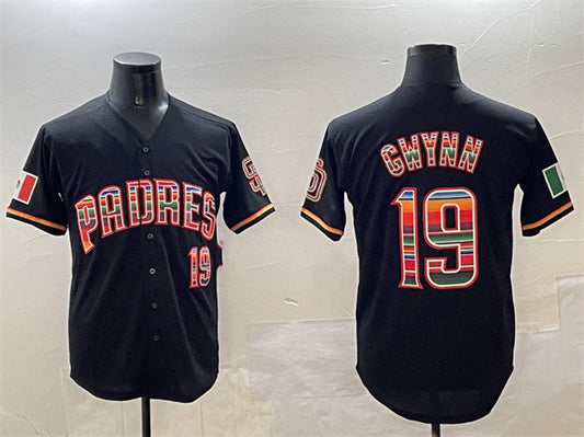 San Diego Padres #19 Tony Gwynn Black Mexico Cool Base Stitched Baseball Jersey - Main View