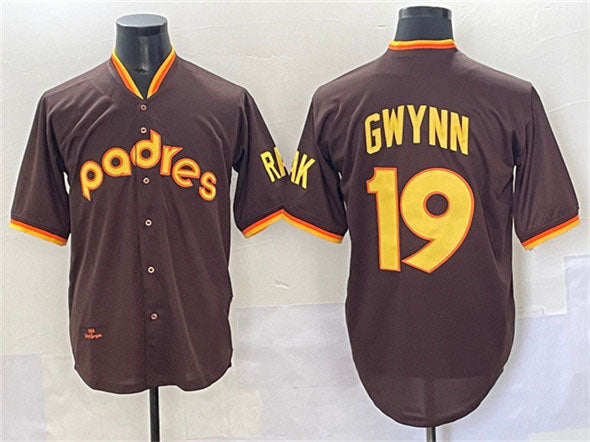 San Diego Padres #19 Tony Gwynn Brown Throwback Stitched Baseball Jersey - Main View