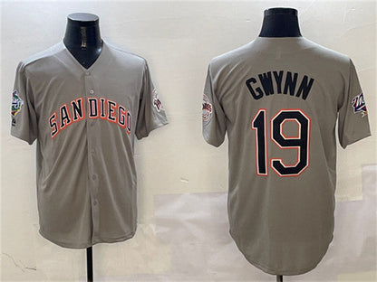 San Diego Padres #19 Tony Gwynn Gray With Patch Cool Base Stitched Baseball Jersey - Main View