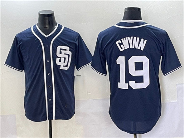 San Diego Padres #19 Tony Gwynn Navy Cool Base Stitched Baseball Jersey - Main View
