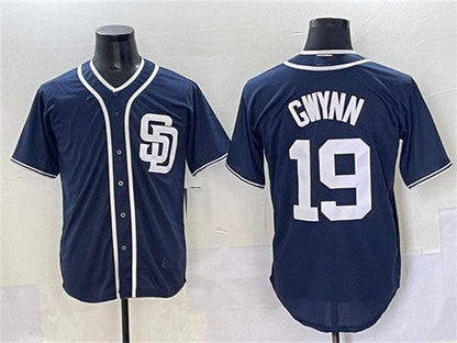 San Diego Padres #19 Tony Gwynn Navy Cool Base Stitched Baseball Jersey - Main View