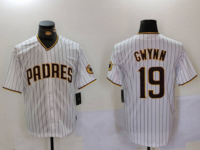 San Diego Padres #19 Tony Gwynn White Team Logo Stitched Cool Base Baseball Jersey - Main View