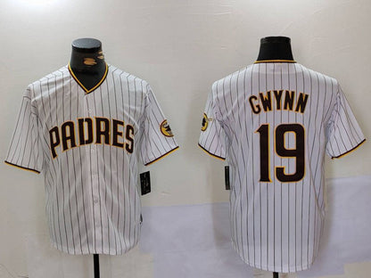 San Diego Padres #19 Tony Gwynn White Team Logo Stitched Cool Base Baseball Jersey - Main View