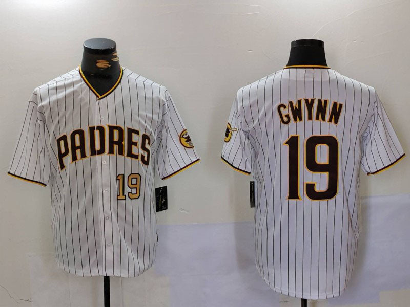 San Diego Padres #19 Tony Gwynn White Team Logo Stitched Cool Base Baseball Jersey - Main View
