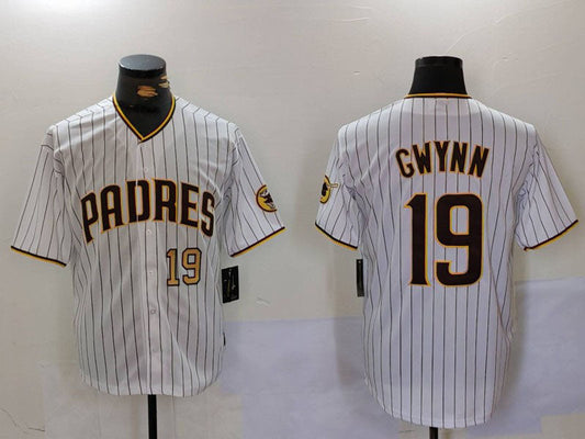 San Diego Padres #19 Tony Gwynn White Team Logo Stitched Cool Base Baseball Jersey - Main View