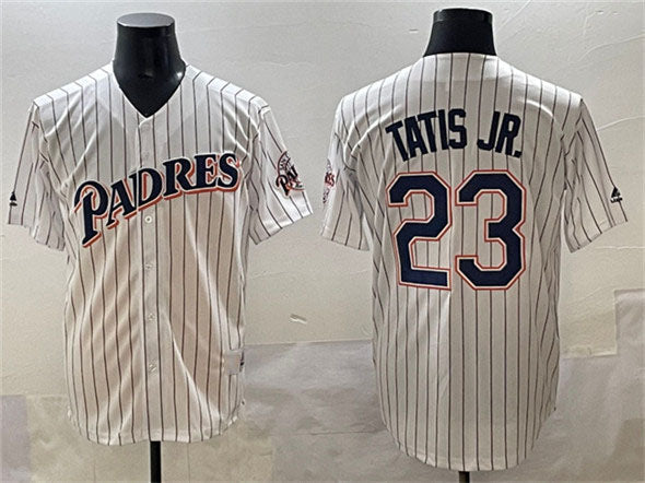 San Diego Padres #23 Fernando Tatis Jr. White Throwback With Patch Cool Base Stitched Baseball Jersey - Main View