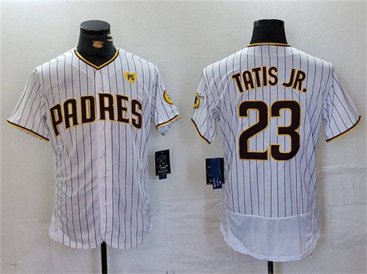 San Diego Padres #23 Fernando Tatis Jr. White With PS Patch Flex Base Stitched Baseball Jersey - Main View