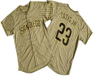 San Diego Padres #23 Fernando Tatis Jr Khaki Pinstripe Limited Stitched  Baseball Jersey - Main View