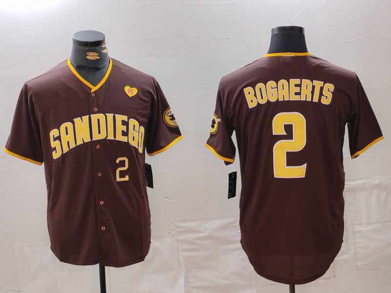 San Diego Padres #2 Xander Bogaerts Brown With PS Patch Cool Base Stitched Baseball Jersey - Main View