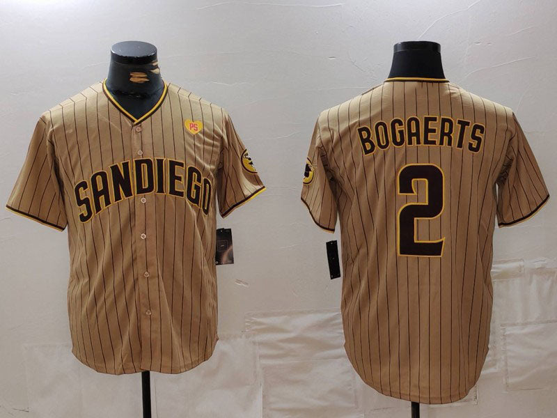 San Diego Padres #2 Xander Bogaerts Khaki With PS Patch Cool Base Stitched Baseball Jersey - Main View