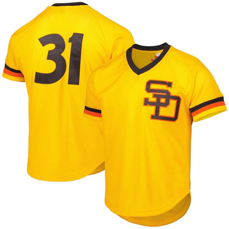 San Diego Padres #31 Dave Winfield Mitchell & Ness Cooperstown Collection Mesh Batting Practice Jersey - Gold Stitched Baseball Jersey - Main View