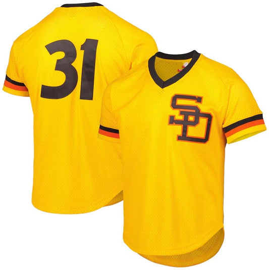 San Diego Padres #31 Dave Winfield Mitchell & Ness Cooperstown Collection Mesh Batting Practice Jersey - Gold Stitched Baseball Jersey - Main View