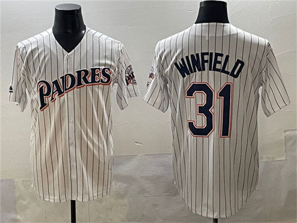 San Diego Padres #31 Dave Winfield White Throwback With Patch Cool Base Stitched Baseball Jersey - Main View