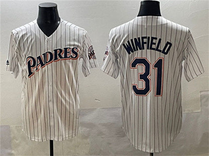 San Diego Padres #31 Dave Winfield White Throwback With Patch Cool Base Stitched Baseball Jersey - Main View