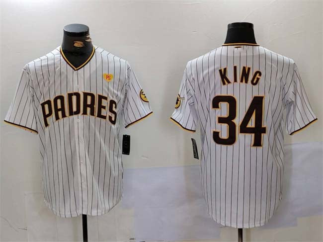 San Diego Padres #34 Michael King White With PS Patch Cool Base Stitched Baseball Jersey - Main View