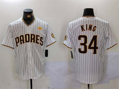 San Diego Padres #34 Michael King White With PS Patch Cool Base Stitched Baseball Jersey - Main View