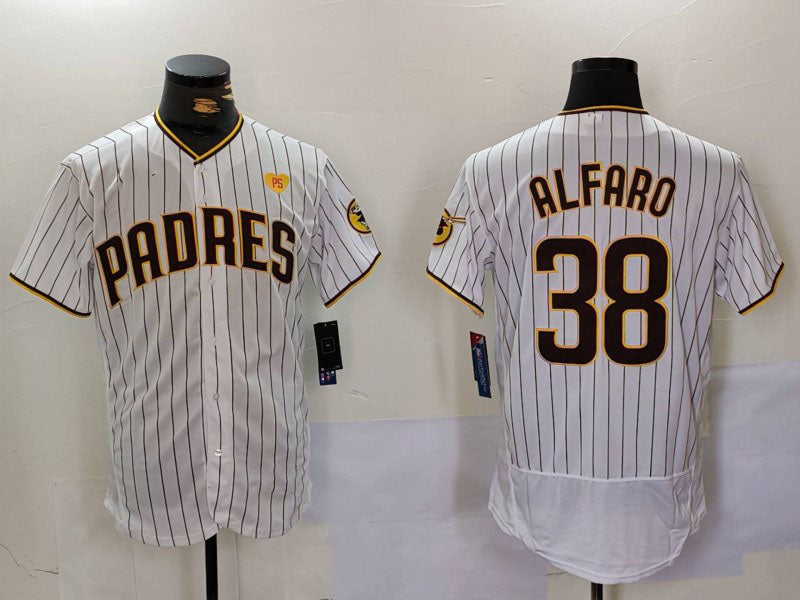 San Diego Padres #38 Jorge Alfaro White With PS Patch Stitched Flex Base Baseball Jersey - Main View