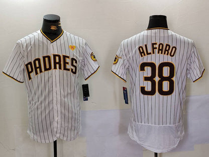 San Diego Padres #38 Jorge Alfaro White With PS Patch Stitched Flex Base Baseball Jersey - Main View