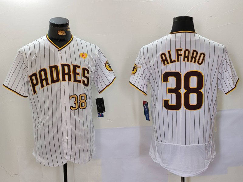 San Diego Padres #38 Jorge Alfaro White With PS Patch Stitched Flex Base Baseball Jersey - Main View