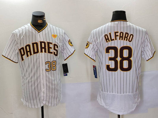 San Diego Padres #38 Jorge Alfaro White With PS Patch Stitched Flex Base Baseball Jersey - Main View