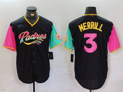 San Diego Padres #3 Jackson Merrill Black City Connect Cool Base Stitched Baseball Jersey - Main View