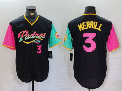San Diego Padres #3 Jackson Merrill Black Player Number Fashion Baseball Jersey - Main View