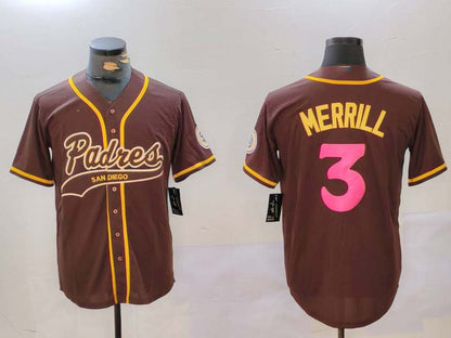 San Diego Padres #3 Jackson Merrill Brown Cool Base Stitched Baseball Jersey - Main View