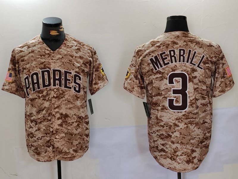 San Diego Padres #3 Jackson Merrill Camo Cool Base Stitched Baseball Jersey - Main View
