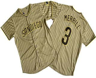 San Diego Padres #3 Jackson Merrill Khaki Pinstripe Limited Stitched Baseball Jersey - Main View