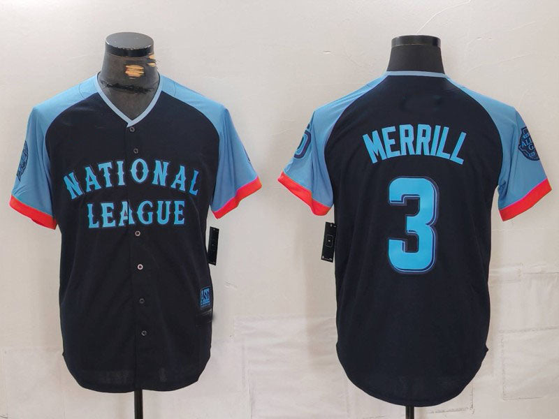 San Diego Padres #3 Jackson Merrill Navy 2024 All Star Limited Stitched Baseball Jersey - Main View