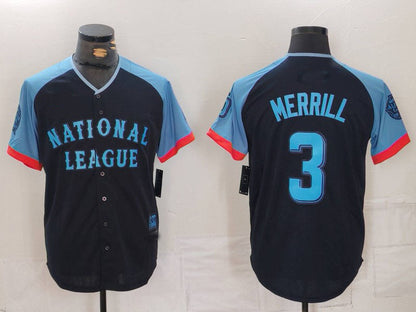 San Diego Padres #3 Jackson Merrill Navy 2024 All Star Limited Stitched Baseball Jersey - Main View