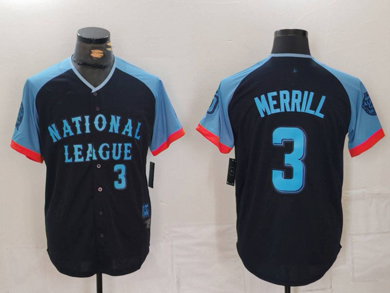 San Diego Padres #3 Jackson Merrill Number Navy 2024 All Star Limited Stitched Baseball Jersey - Main View