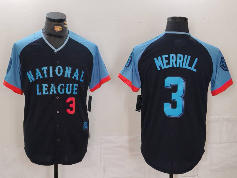 San Diego Padres #3 Jackson Merrill Number Navy 2024 All Star Limited Stitched Baseball Jersey - Main View